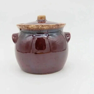 Hull Pottery Bean Pot with Lid Vintage Oven Proof USA Brown Drip Pot
